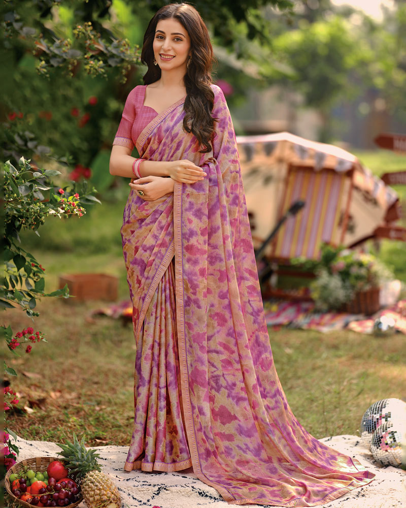 Vishal Prints Multi Colour Printed Brasso Saree With Fancy Border
