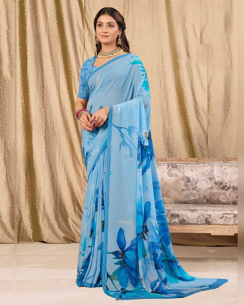 Vishal Prints Sky Blue Digital Print Georgette Saree