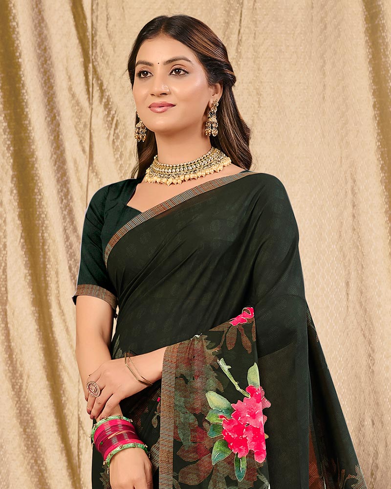 Vishal Prints Black Digital Print Georgette Saree