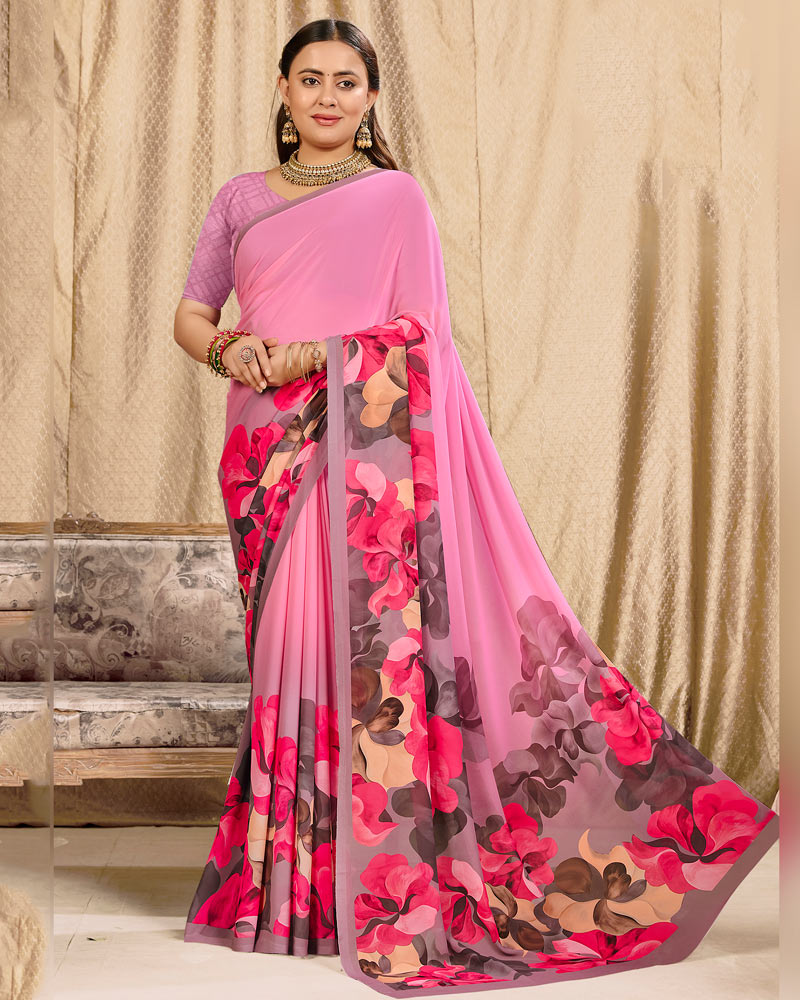 Vishal Prints Baby Pink Digital Print Georgette Saree