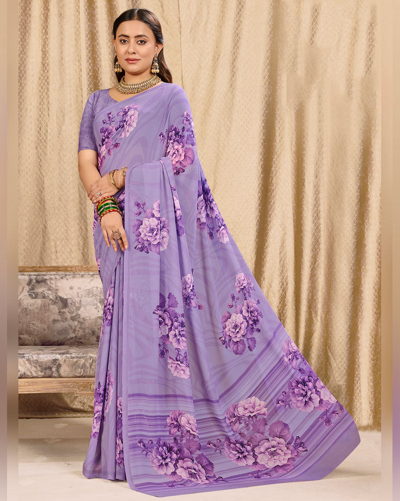 Vishal Prints Purple Digital Print Georgette Saree