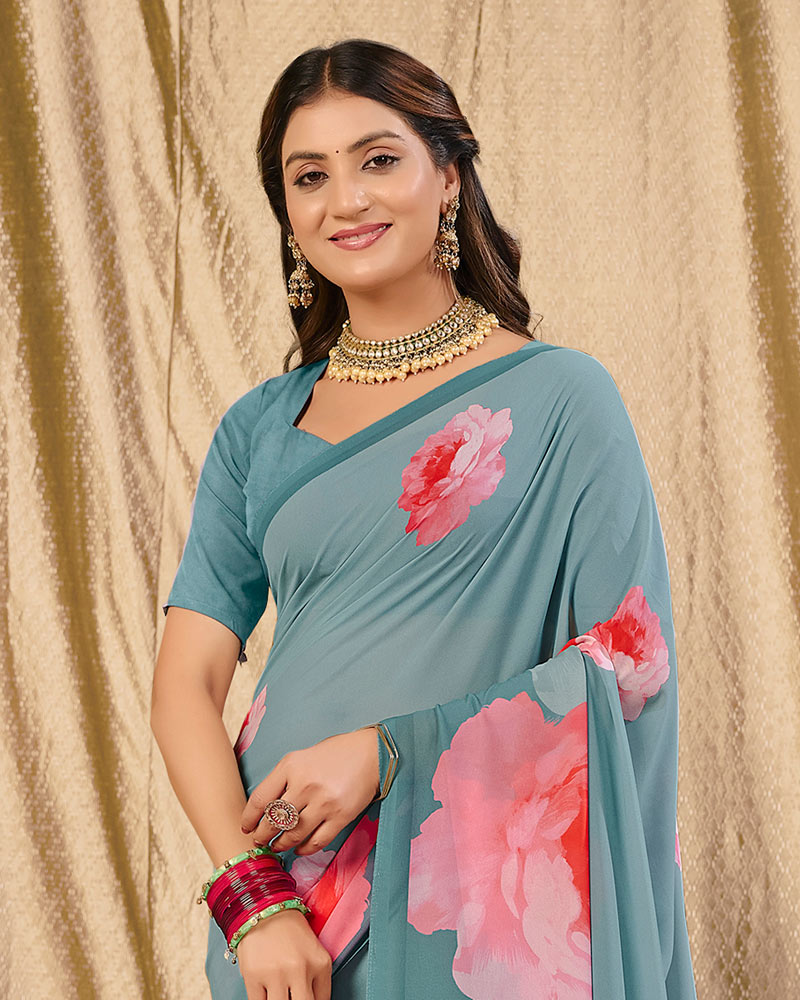 Vishal Prints Slate Grey Digital Print Georgette Saree