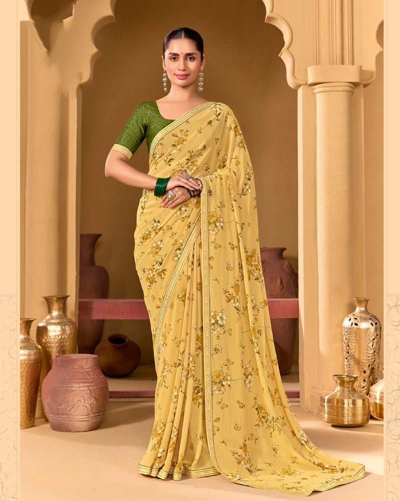Vishal Prints Ginger Brown Weightless Georgette Printed Saree With Fancy Embroidery Border