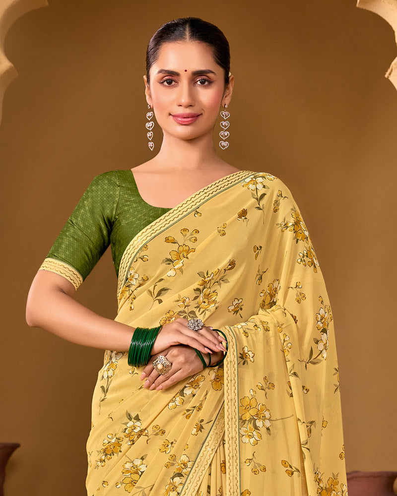 Vishal Prints Ginger Brown Weightless Georgette Printed Saree With Fancy Embroidery Border