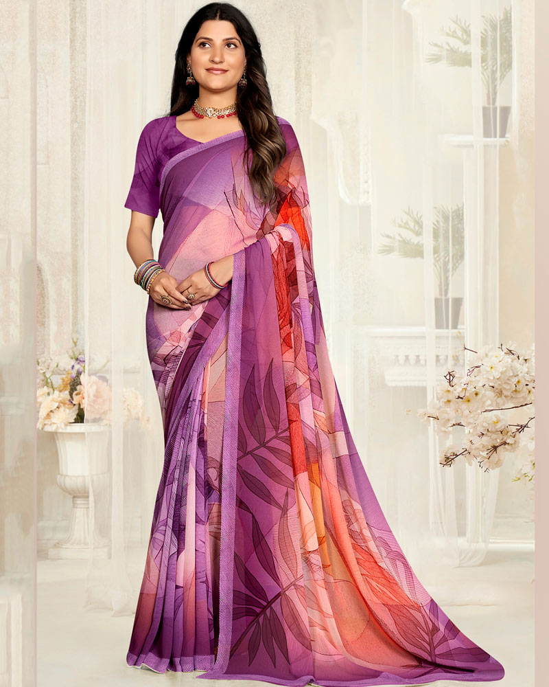Vishal Prints Light Plum Digital Printed Georgette Saree
