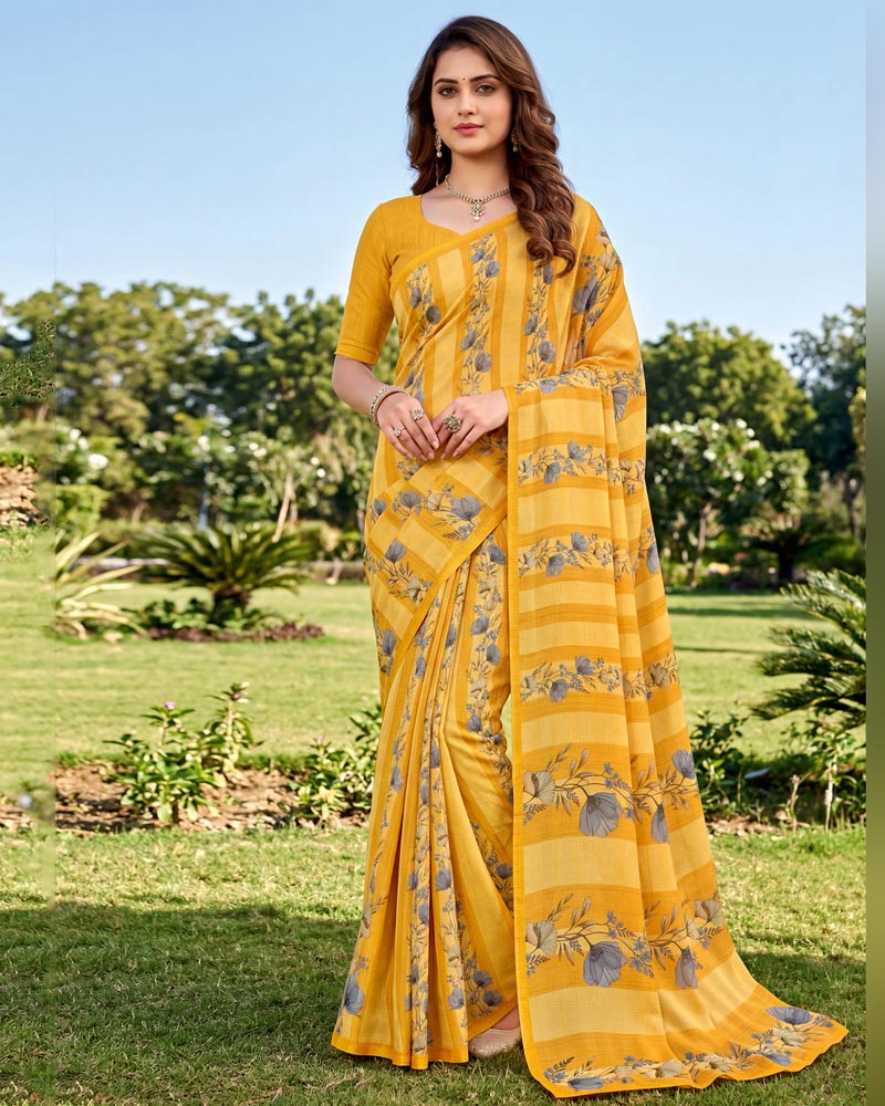 Vishal Prints Mustard Digital Print Georgette Saree
