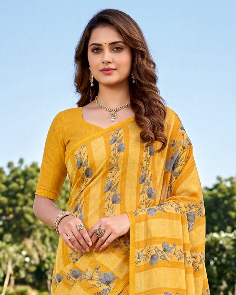 Vishal Prints Mustard Digital Print Georgette Saree