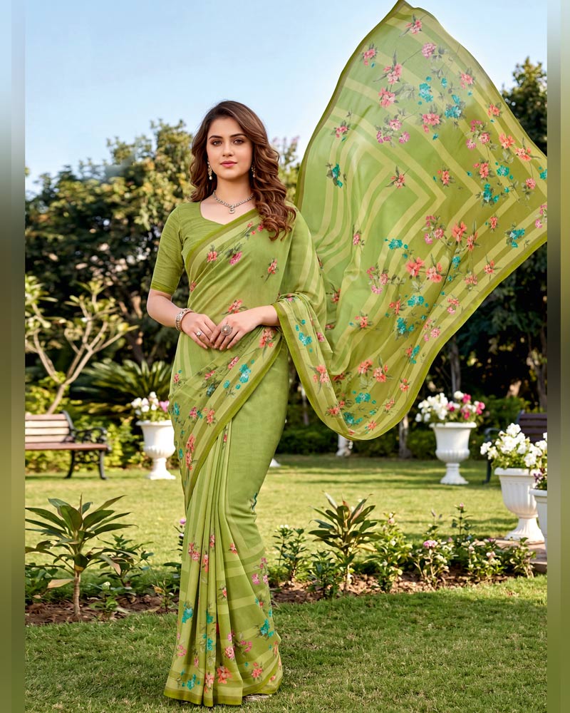 Vishal Prints Light Pista Green Digital Print Georgette Saree