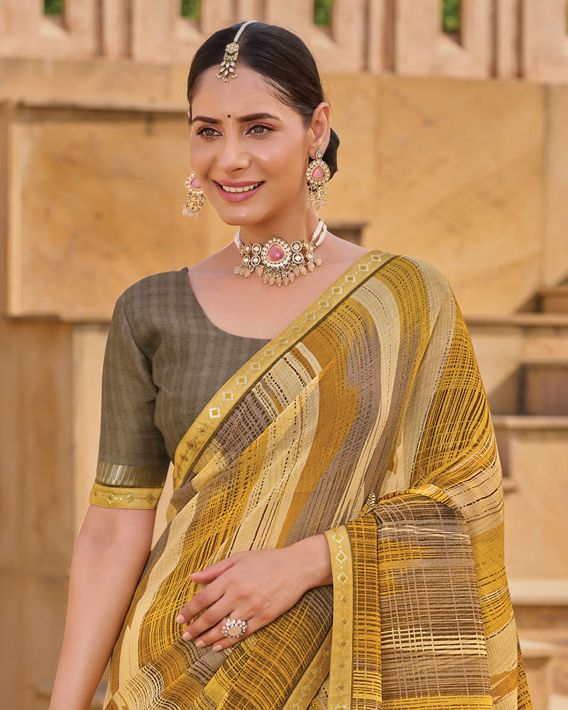 Vishal Prints Wheat Printed Chiffon Saree With Fancy Embroidery Border