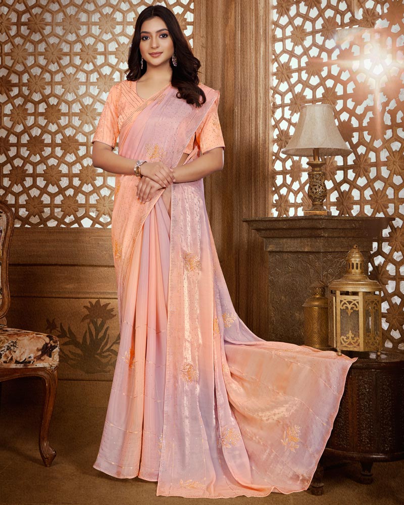 Vishal Prints Manhattan Orange Designer Organza Saree With Embroidery Diamond Work And Core Piping