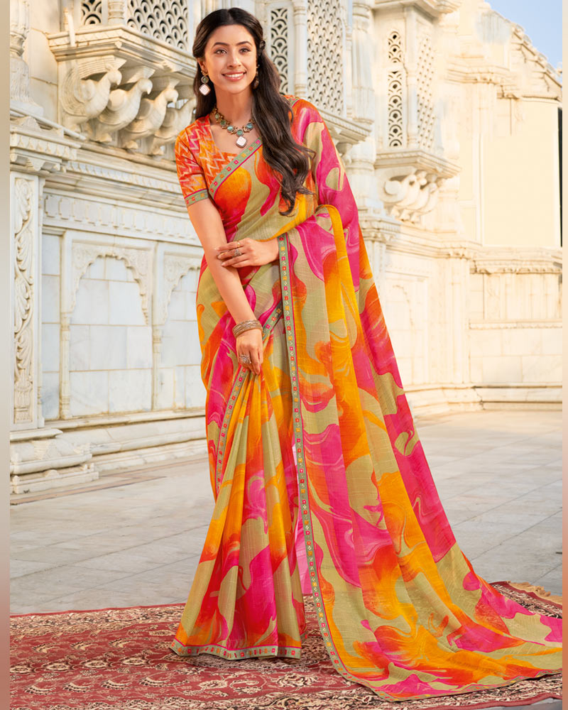 Vishal Prints Multi Color Printed Chiffon Saree With Fancy Border