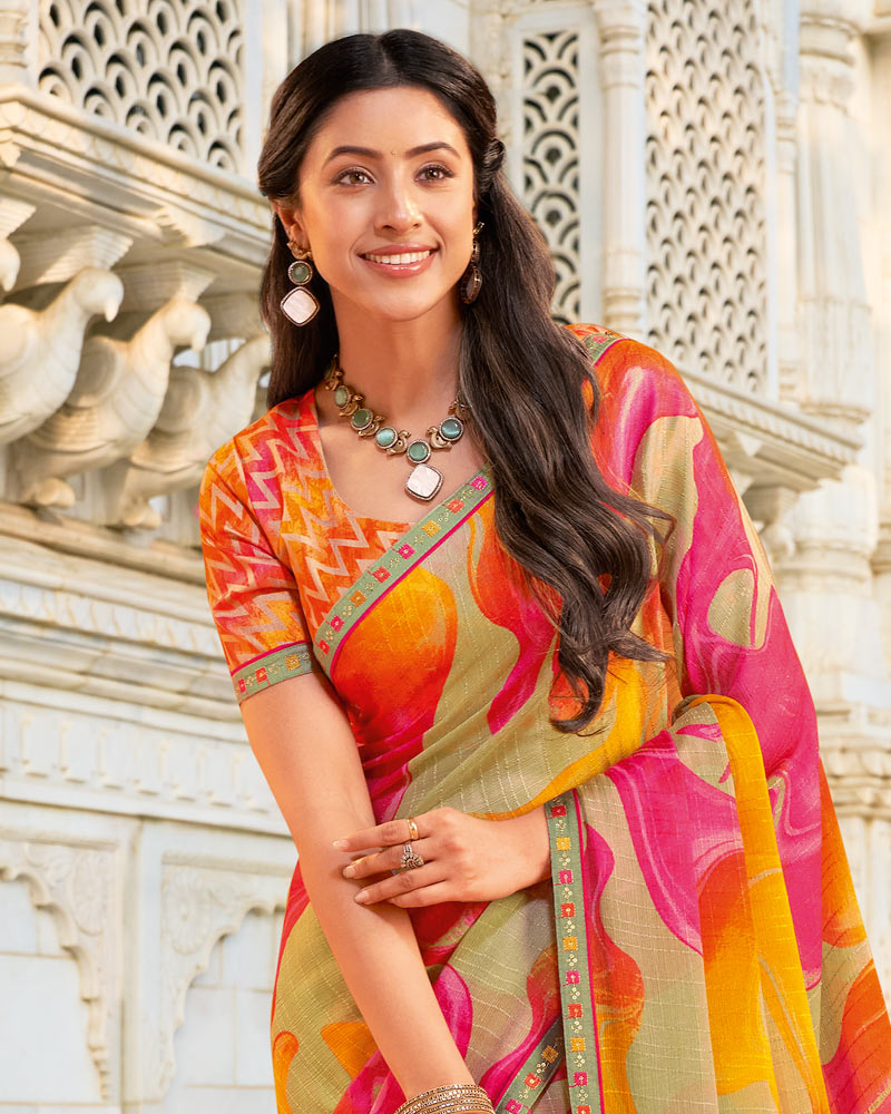 Vishal Prints Multi Color Printed Chiffon Saree With Fancy Border