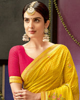 Vishal Prints Golden Yellow Designer Patterned Chiffon Saree With Embroidery Work And Fancy Border
