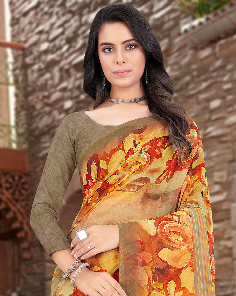 Vishal Prints Light Brown Digital Print Georgette Saree