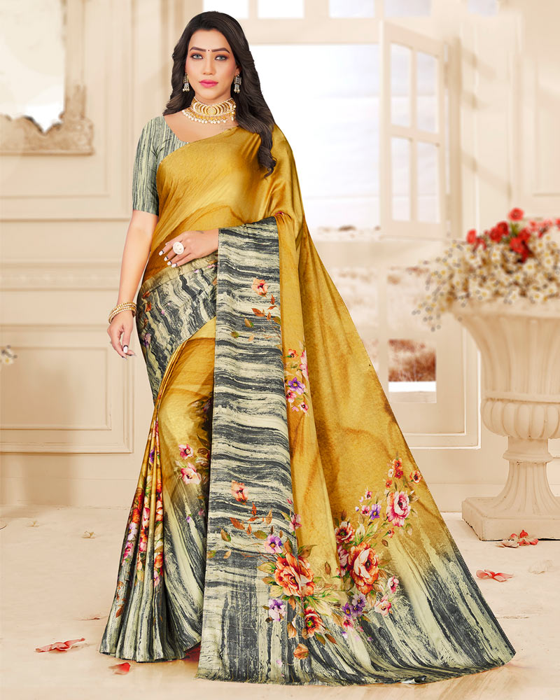 Mustard Digital Print Saree main image 1