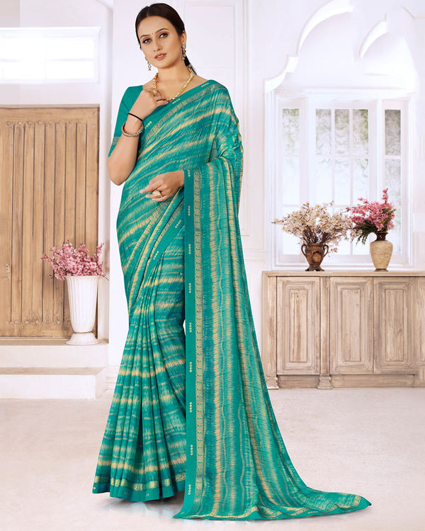 Vishal Prints Teal Green Printed Chiffon Saree With Foil Print And Fancy Border