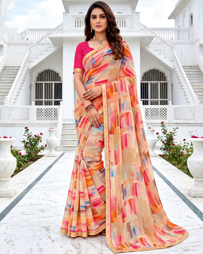 Vishal Prints Multicolour Fancy Chiffon Digital Print Saree With Embroidery Border