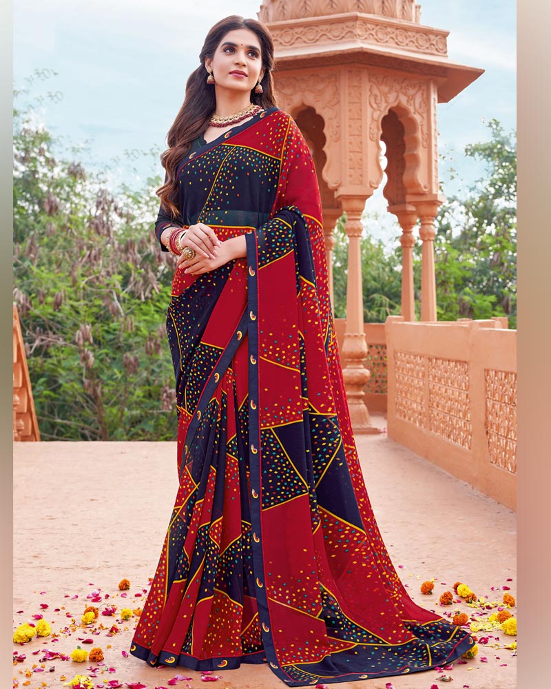 Vishal Prints Navy Blue Printed Georgette Saree With Fancy Border