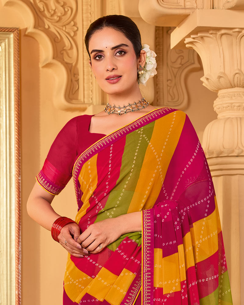 Vishal Prints Multicolor Printed Georgette Saree With Fancy Embroidery Work Border