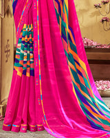 Vishal Prints Hot Pink Printed Georgette Saree With Fancy Border