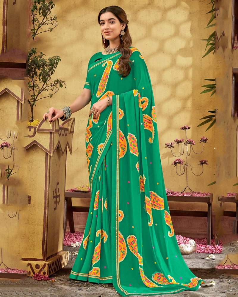dark green printed saree