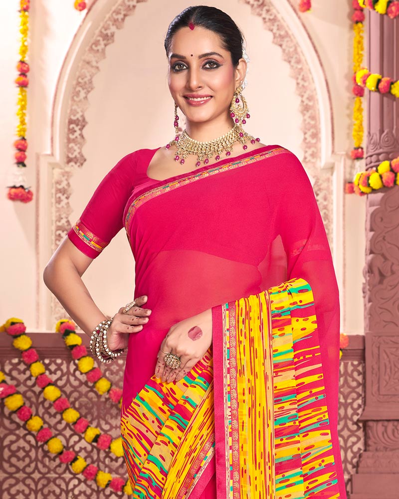 Vishal Prints Pinkish Red Printed Georgette Saree With Fancy Border
