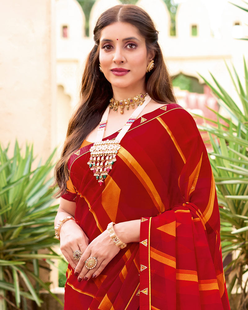 Vishal Prints Milano Red Printed Georgette Saree With Fancy Border