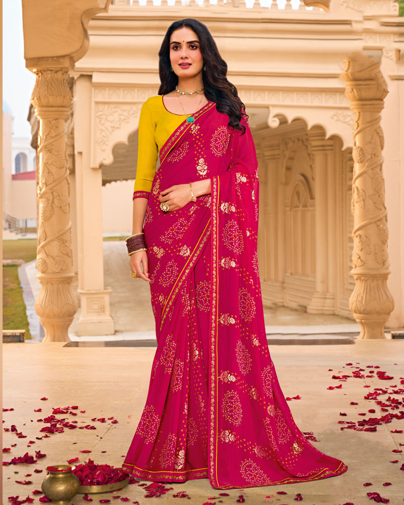 Vishal Prints Magenta Pink Printed Georgette Saree With Fancy Border