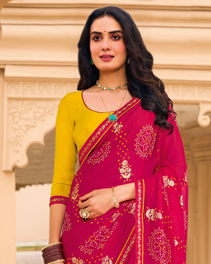 Vishal Prints Magenta Pink Printed Georgette Saree With Fancy Border