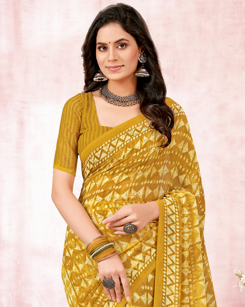 Vishal Prints Ochre Printed Georgette Saree