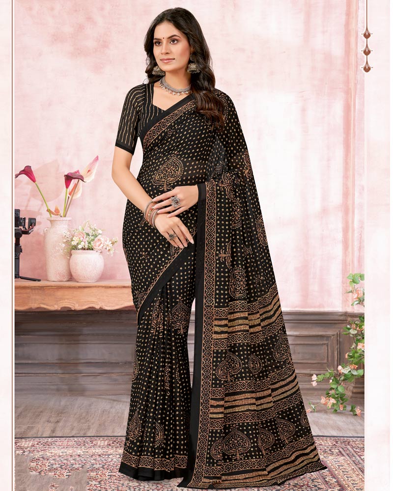 Vishal Prints Black Printed Georgette Saree