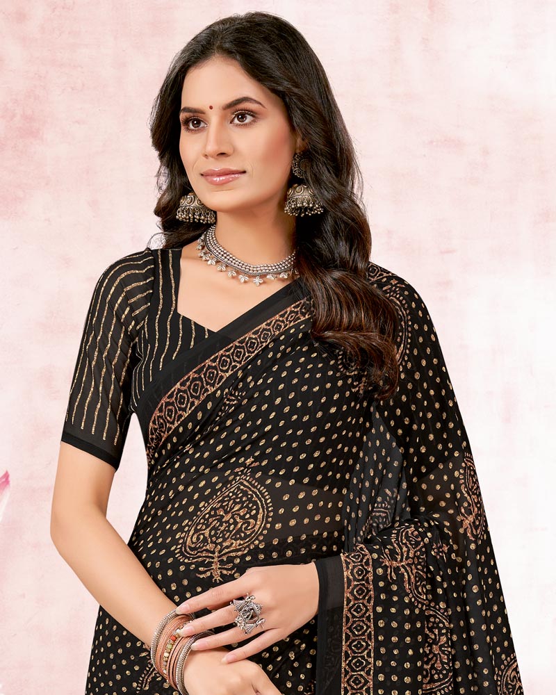 Vishal Prints Black Printed Georgette Saree