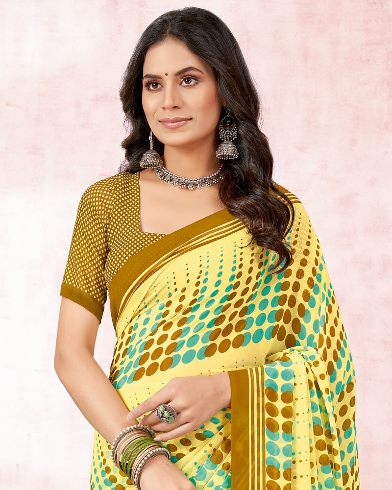 Vishal Prints Mustard Brown Printed Georgette Saree