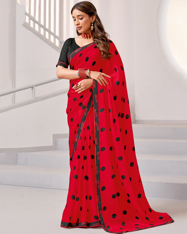 Vishal Prints Dark Red Printed Georgette Saree With Fancy Border