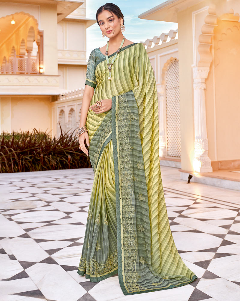 Vishal Prints Light Yellow Designer Chiffon Saree1