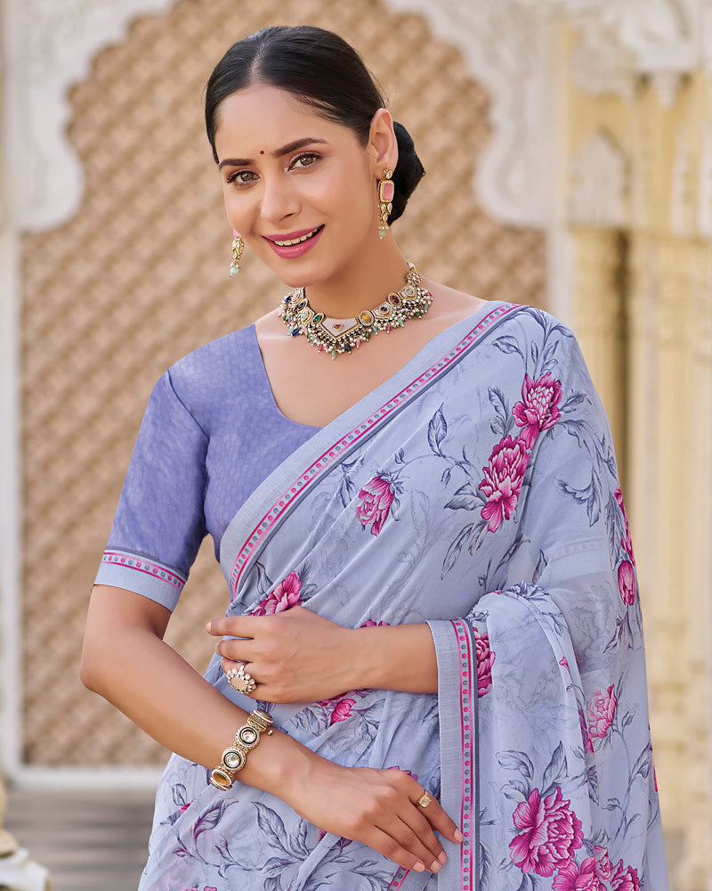 Vishal Prints Mauve Printed Georgette Saree With Fancy Border