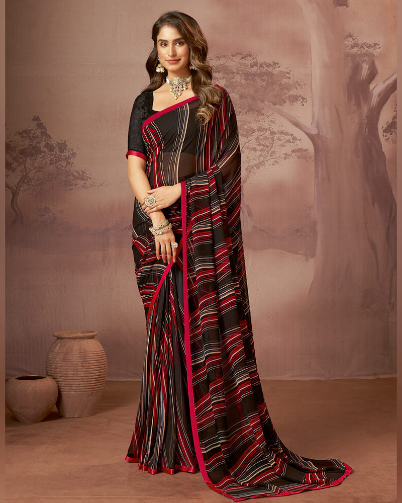 Vishal Prints Black Printed Georgette Saree With Satin Piping