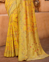 Vishal Prints Golden Yellow Cotton Brasso Saree With Foil Print