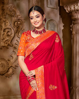 Vishal Prints Cherry Red Art Silk Saree With Embroidery Work