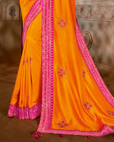 Vishal Prints Yellowish Orange Art Silk Saree With Embroidery Work