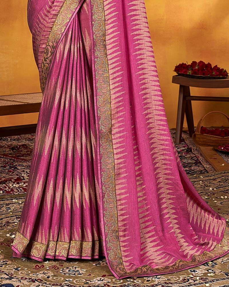 Vishal Prints Blush Pink Brasso Saree With Zari Border