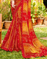 Vishal Prints Cherry Red Bandhani Print Chiffon Saree With Foil Print
