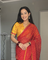 Vishal Prints Venetian Red Printed Georgette Bandhani Print Saree With Diamond Work And Fancy Border