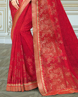 Vishal Prints Red Georgette Saree With Foil Print And Jari Border