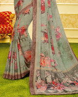 Vishal Prints Sage Green Digital Print Crepe Saree