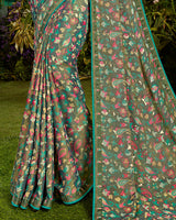 Vishal Prints Olive Green Printed Crepe Saree With With Piping