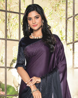 Vishal Prints Purple Satin Saree With Stone Work
