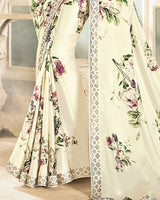 Vishal Prints Ivory Satin Saree With Stone Work