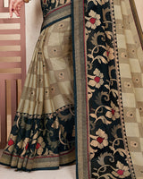 Vishal Prints Beige Brasso Saree With Foil Print And Jari Border