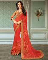 Vishal Prints Red Georgette Saree With Foil Print And Jari Border